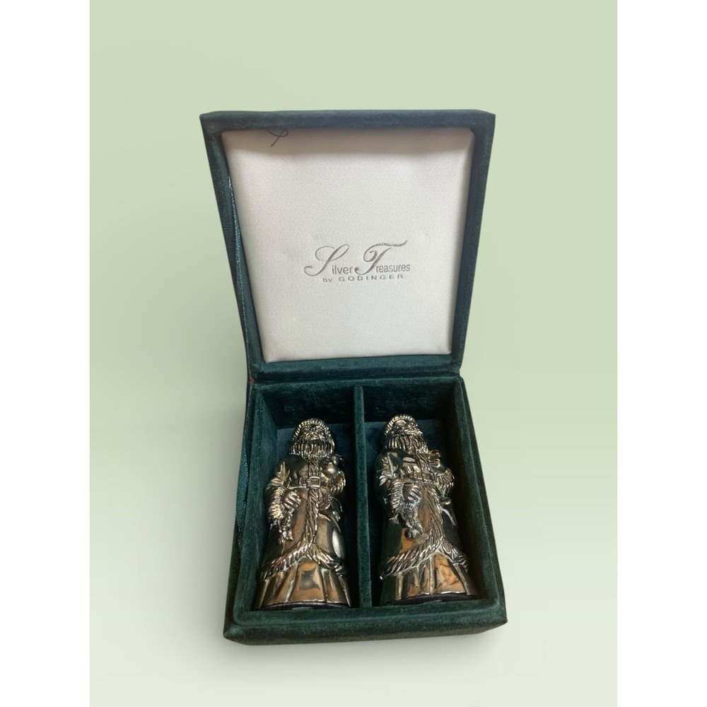 Godinger Santa Claus Salt Pepper Shakers Christmas Brass‎ w/ Box